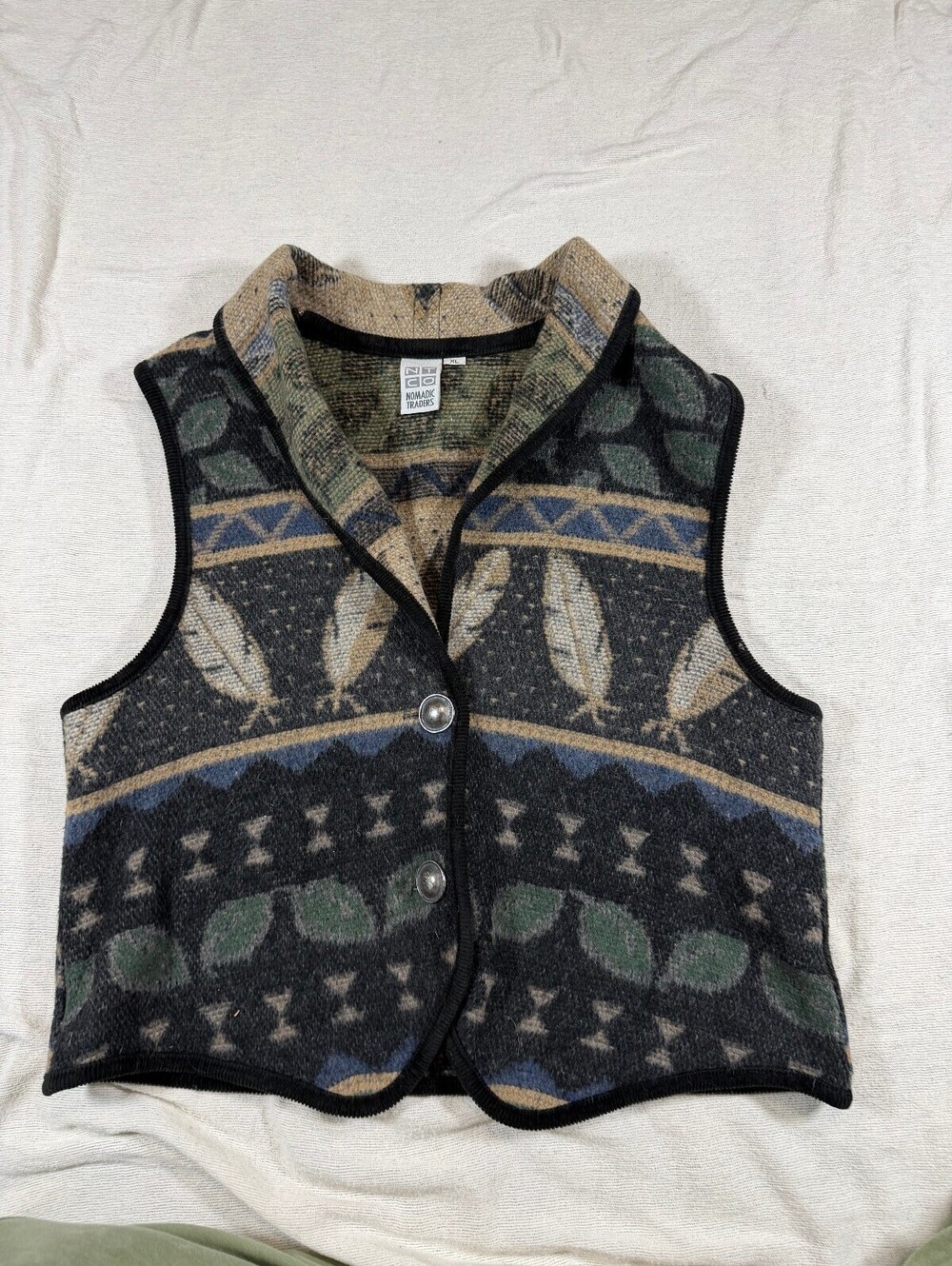 90s Vintage Nomadic Traders Wool Blend Granola Girl Vest Size XL